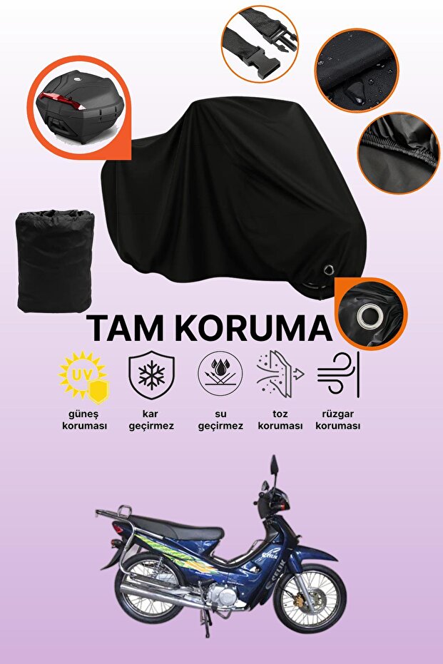 Black Lock and Tail Bag Compatible Steel Motor Cup 110 Compatible Motorcycle Tarpaulin, Protective Cover