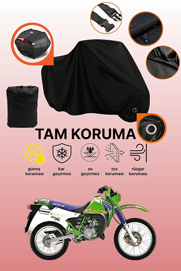 Black Lock and Tail Bag Compatible Kawasaki Kmx 125 Compatible Motorcycle Tarpaulin, Protective Cover