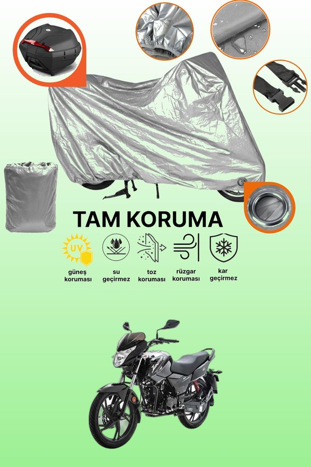 Gray Lock and Tail Bag Compatible Asian Hero 125 Compatible Motorcycle Tarpaulin, Protection Cover