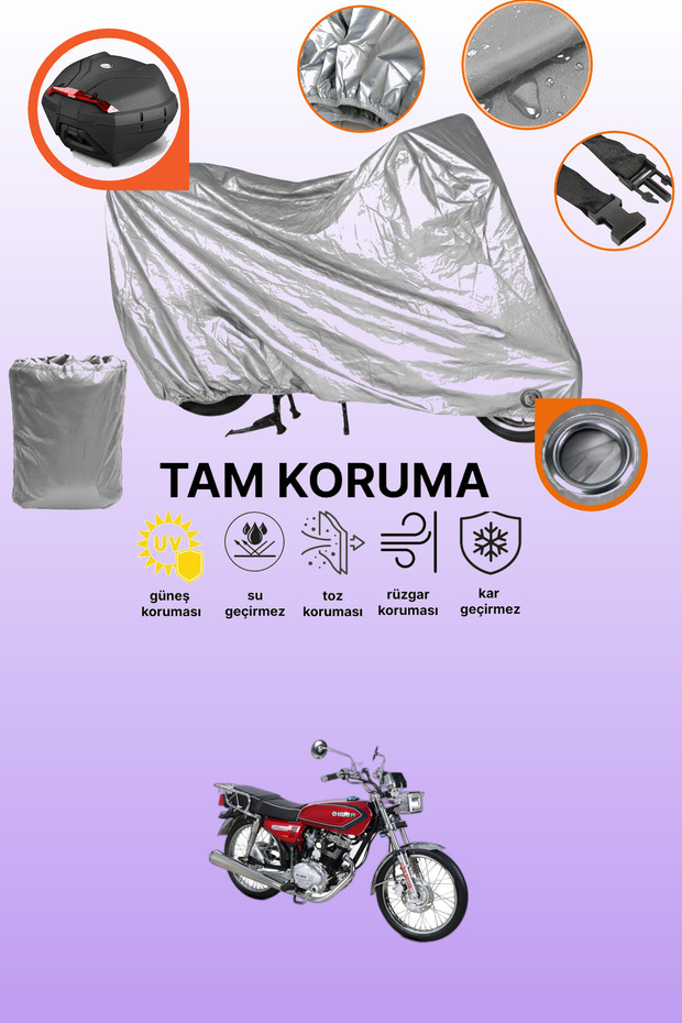 Gray Lock and Tail Bag Compatible Kuba Cheetah 50R Gold Compatible Motorcycle Tarpaulin, Protection Cover