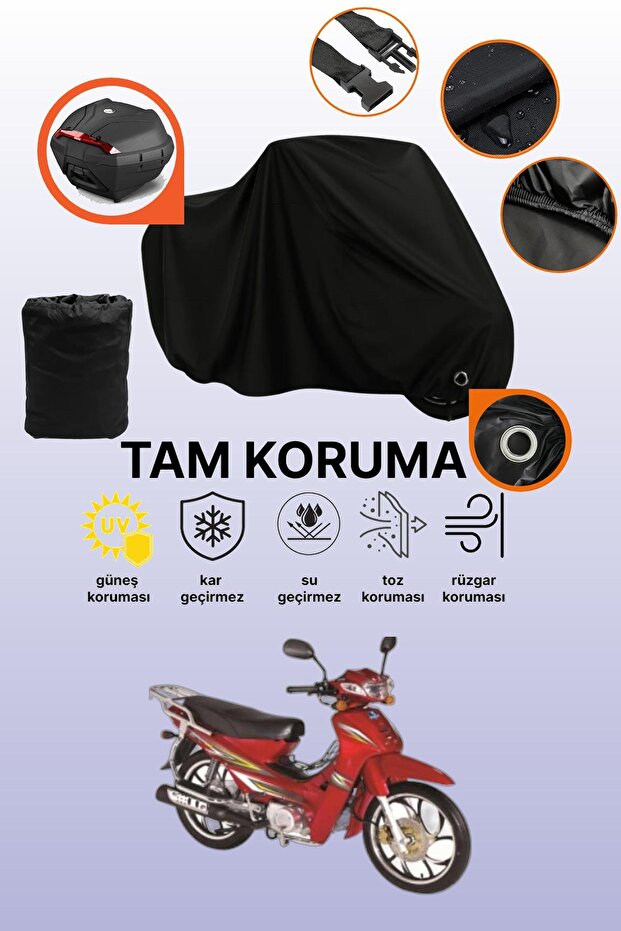 Black Rear Bag and Lock Compatible Bisan Roadstar Cub Compatible Motorcycle Tarpaulin