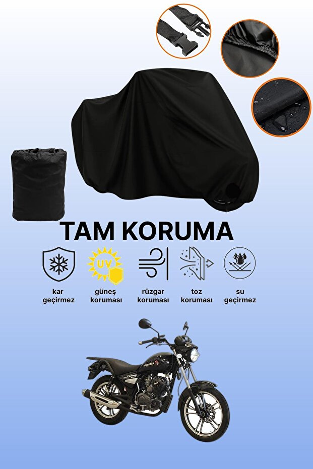 Black Asya Elegant 150 Compatible Motorcycle Cover, Protective Cover, Motorcycle Tarpaulin