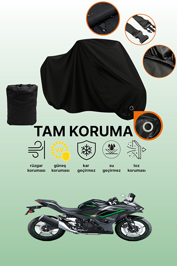 Black Compatible with Lock Kawasaki Ninja 500 Compatible Motorcycle Tarpaulin