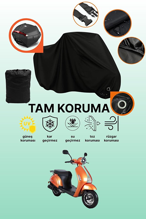 Black Lock and Tail Bag Compatible Kuba Blueberry Compatible Motorcycle Tarpaulin, Protective Cover