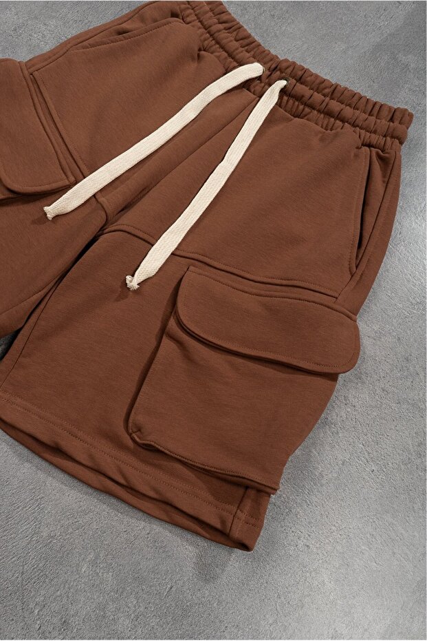 Kahve Renk Erkek Multi Pocket Kargo Şort - 8