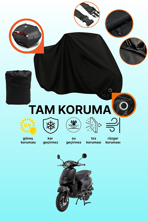 Black Lock and Tail Bag Compatible Mondial 50 Wing Compatible Motorcycle Tarpaulin, Protective Cover