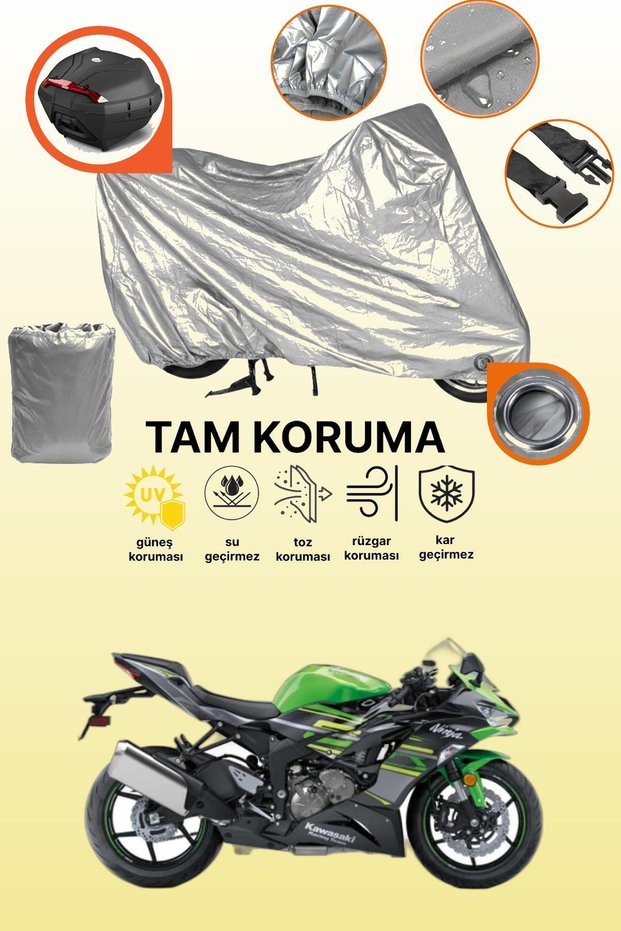 Gray Lock and Tail Bag Compatible Kawasaki Ninja Zx-6R Compatible Motorcycle Tarpaulin, Protection Cover