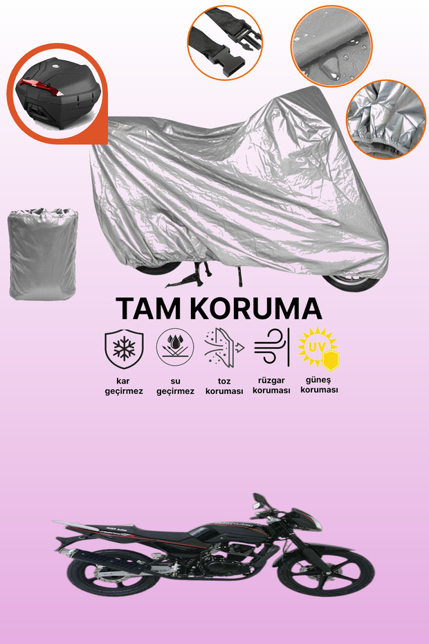Gray Rear Bag Compatible Kuba Faswind 200R Compatible Motorcycle Tarpaulin, Protective Cover