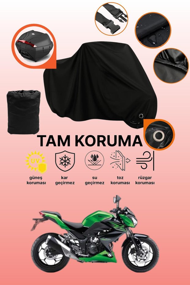 Black Lock and Tail Bag Compatible Kawasaki Z 300 Compatible Motorcycle Tarpaulin, Protective Cover