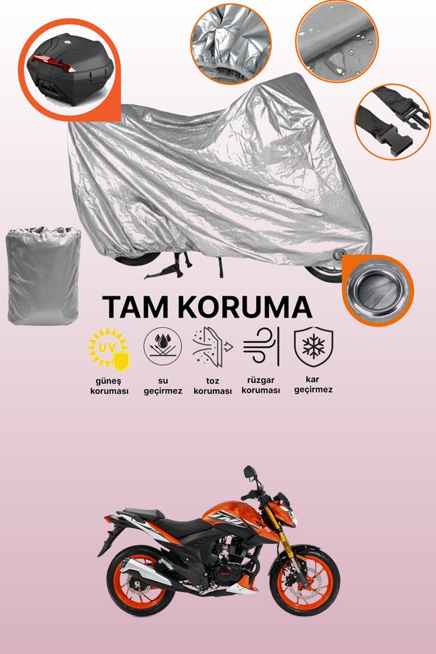 Gray Lock and Tail Bag Compatible Rks Tnt 202 Compatible Motorcycle Tarpaulin, Protection Cover