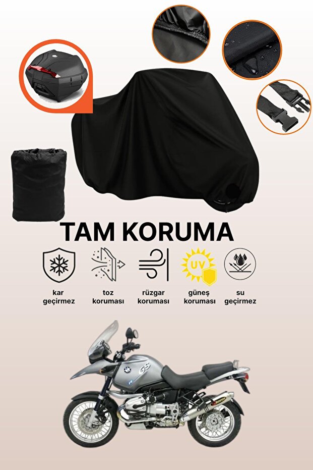 Black Rear Bag Compatible with Bmw R 1150 Gs Compatible Motorcycle Tarpaulin