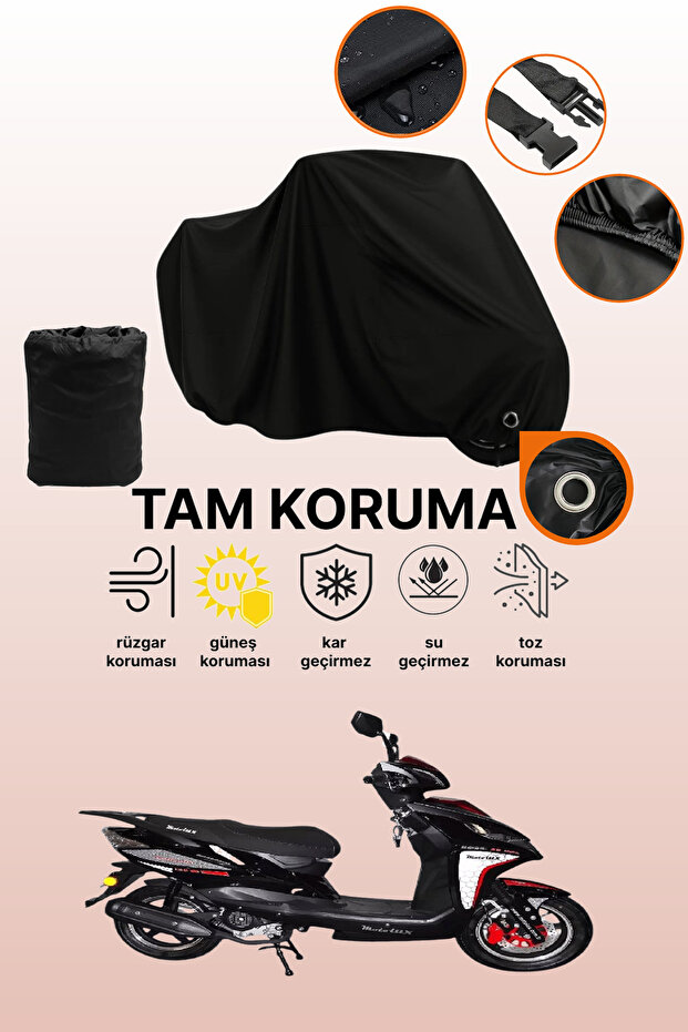 Black Lock Compatible Motolux Rossi Rs 50 Compatible Motorcycle Tarpaulin, Protective Cover