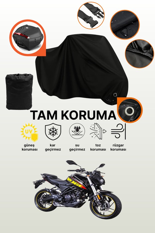 Black Lock and Tail Bag Compatible Voge 125 R Compatible Motorcycle Tarpaulin, Protective Cover