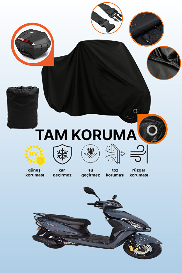 Black Lock and Tail Bag Compatible Arora Quantum 50 Compatible Motorcycle Tarpaulin, Protective Cover