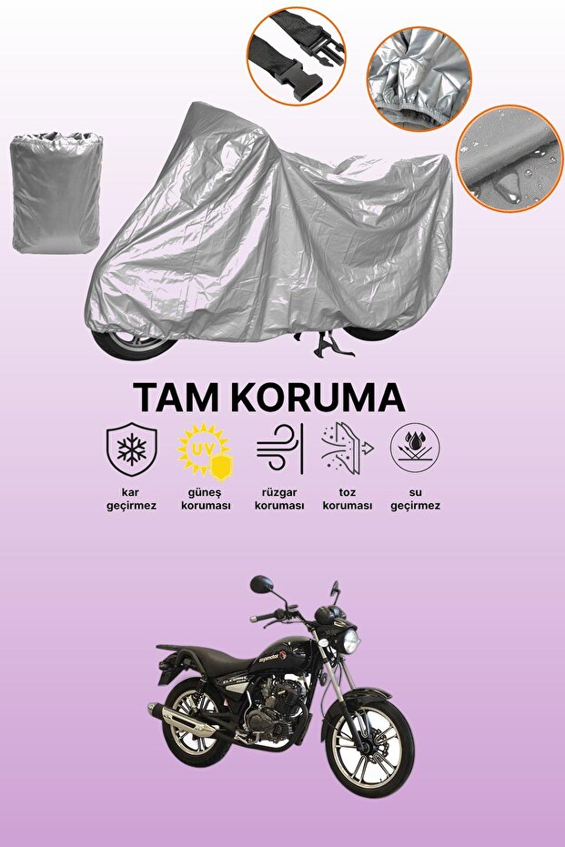 Gray Asya Elegant 150 Compatible Motorcycle Tarpaulin, Protective Cover, Motor Tarpaulin