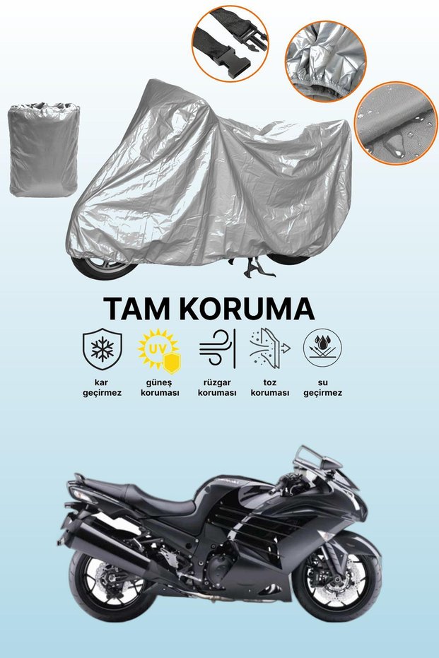 Grey Kawasaki Zzr 1400 Abs Compatible Motorcycle Tarpaulin, Protective Cover, Motor Tarpaulin