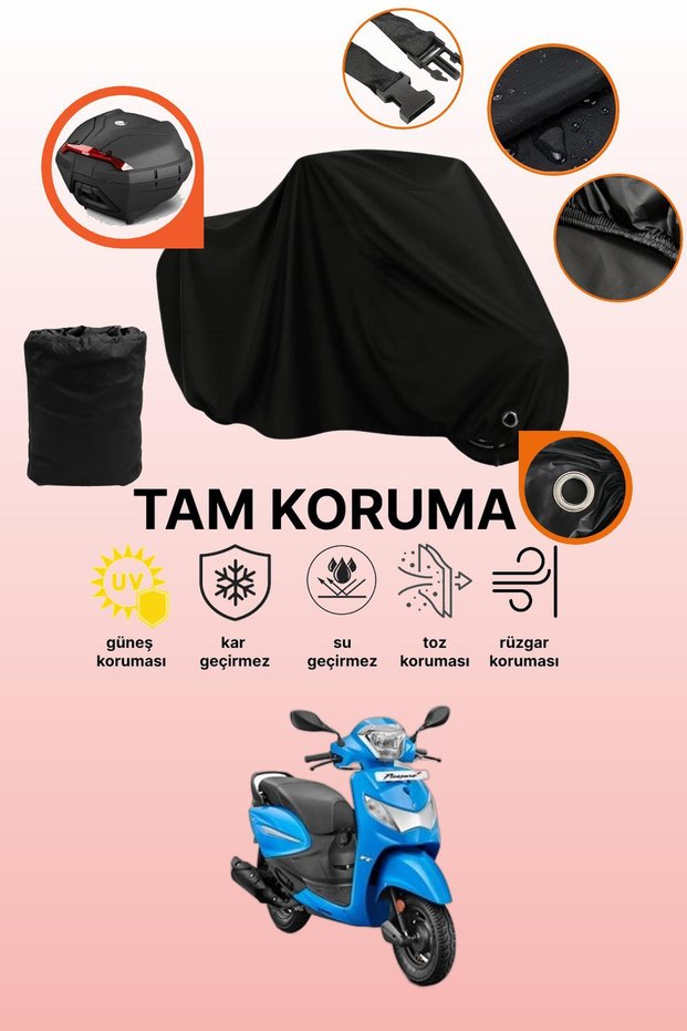 Black Lock and Tail Bag Compatible Hero Pleasure 110 Compatible Motorcycle Tarpaulin, Protective Cover