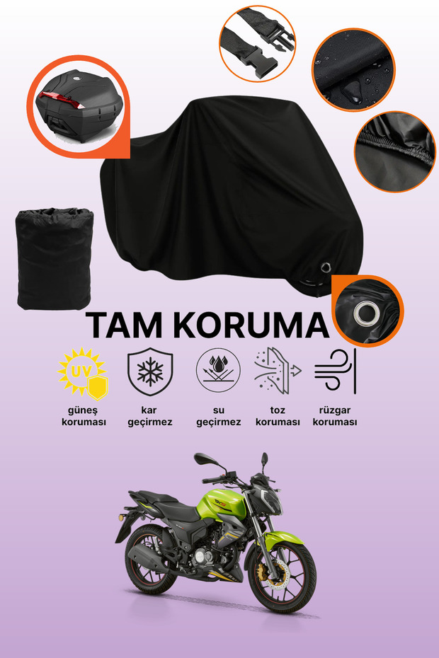 Black Lock and Tail Bag Compatible Rks Rk125-S Compatible Motorcycle Tarpaulin, Protective Cover