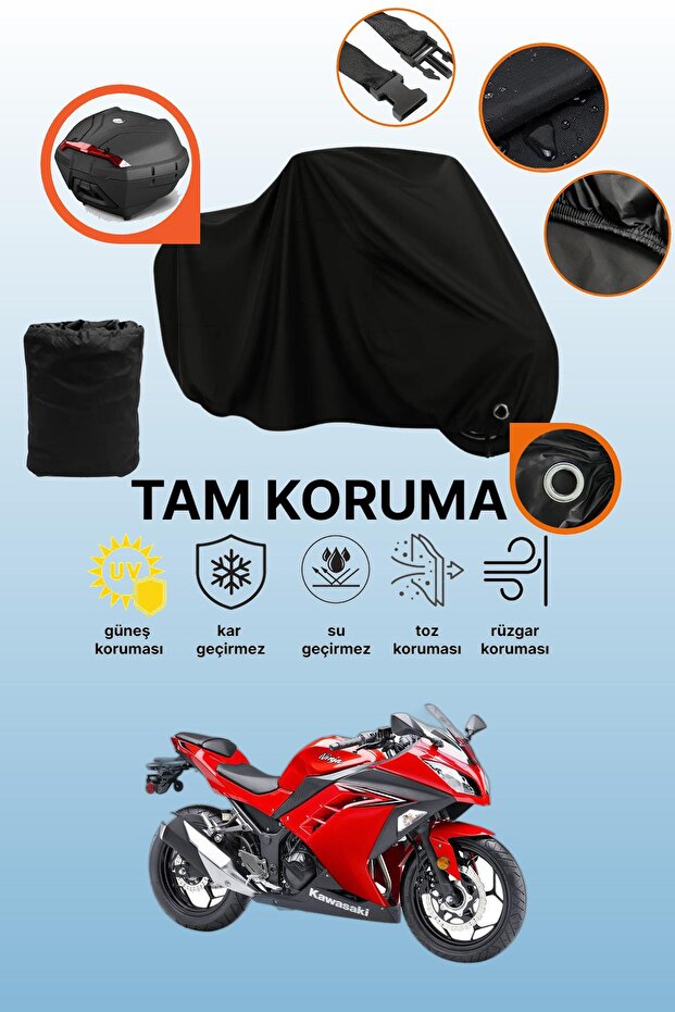 Black Lock and Tail Bag Compatible Kawasaki Ninja 300 Compatible Motorcycle Tarpaulin, Protective Cover