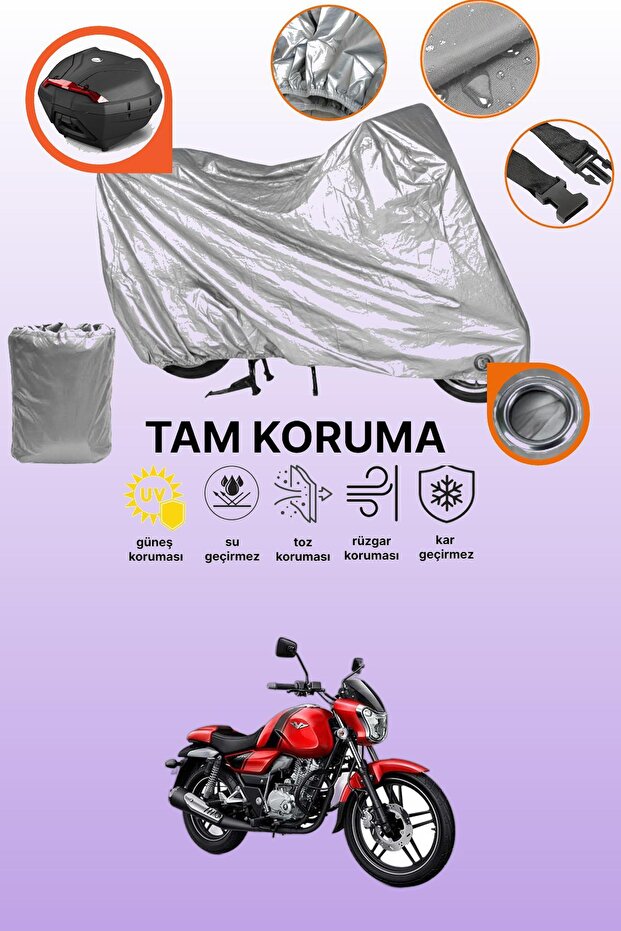 Gray Lock and Rear Bag Compatible Bajaj V 15 Compatible Motorcycle Tarpaulin, Protective Cover
