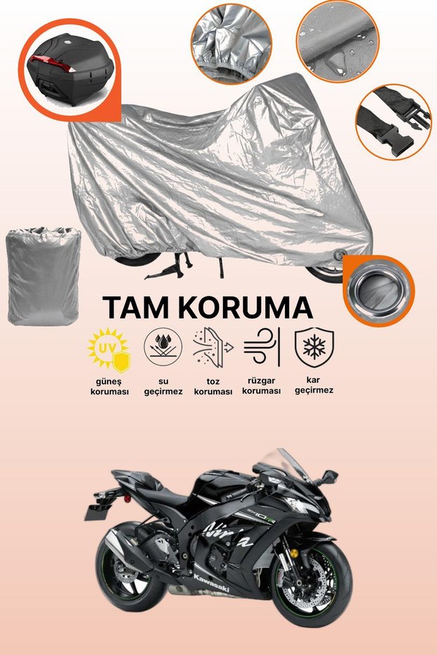 Gray Lock and Tail Bag Compatible Kawasaki Ninja Zx-10Rr Compatible Motorcycle Tarpaulin, Protection Cover