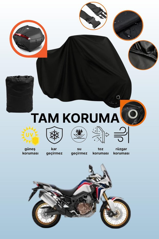 Black Lock and Tail Bag Compatible Honda Crf1000L Africa Twin Adventure Sports Compatible Motorcycle Tarpaulin