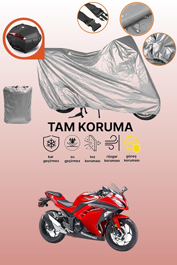 Gray Tail Bag Compatible Kawasaki Ninja 300 Compatible Motorcycle Tarpaulin, Protective Cover