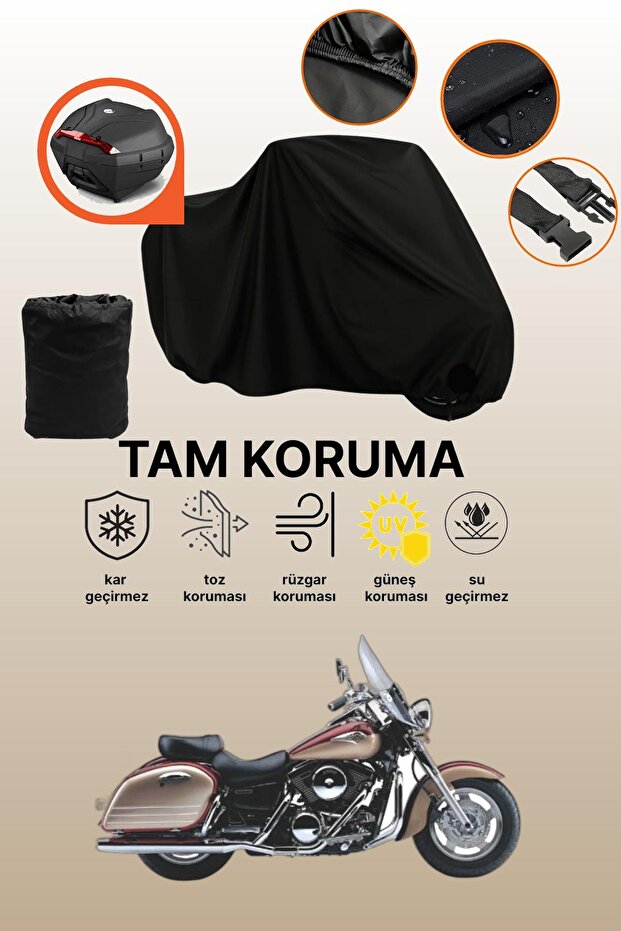 Black Tail Bag Compatible Kawasaki Vn 1500 Classic Tourer Compatible Motorcycle Tarpaulin, Protective Cover