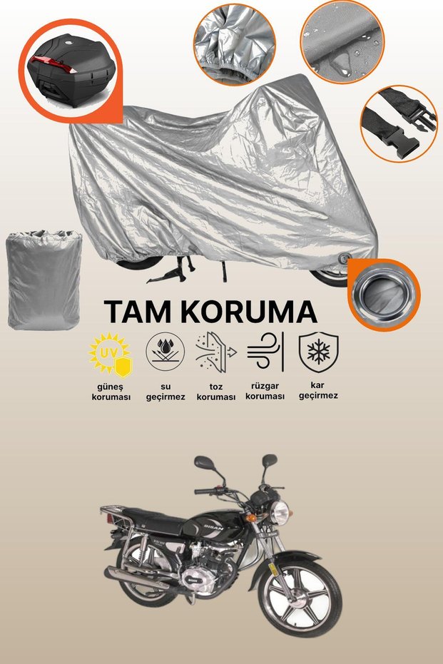 Gray Lock and Tail Bag Compatible Bisan Toprak Wrc 100 Compatible Motorcycle Tarpaulin, Protection Cover