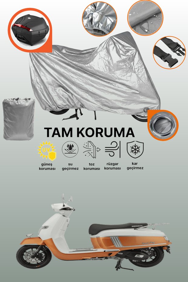 Gray Lock and Rear Bag Compatible Mondial 125 Road Boy Compatible Motorcycle Tarpaulin, Protection Cover