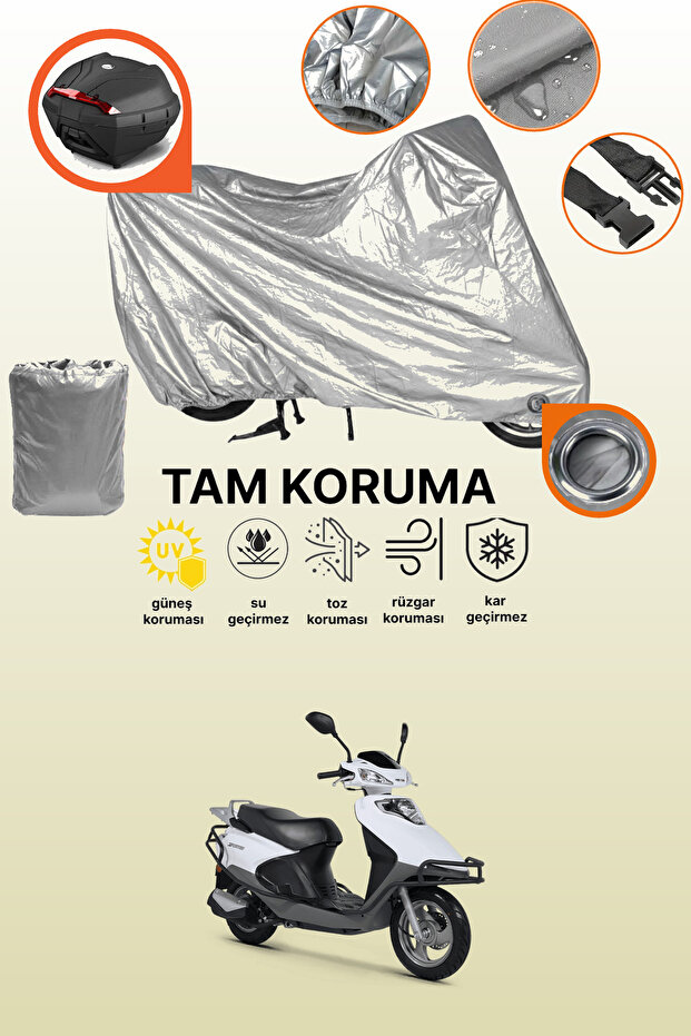 Gray Rear Bag and Lock Compatible Rks Spontini 125 Compatible Motorcycle Tarpaulin