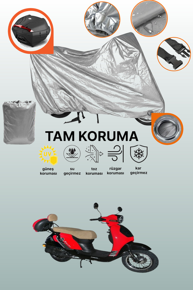 Gray Rear Bag and Lock Compatible Motolux Efsane X Compatible Motorcycle Tarpaulin