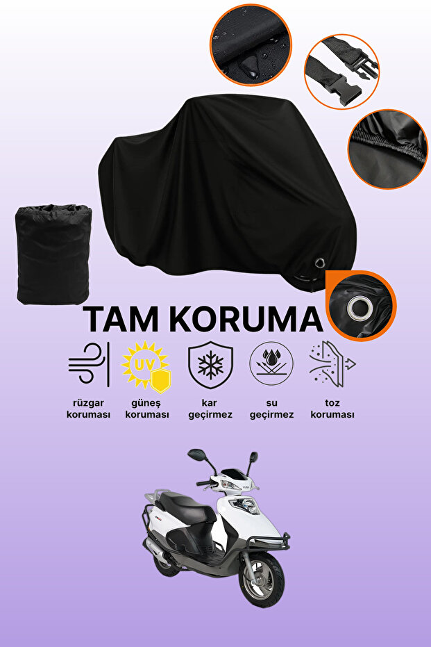Black Lock Compatible Kuba Vn50 Pro Compatible Motorcycle Tarpaulin, Protective Cover