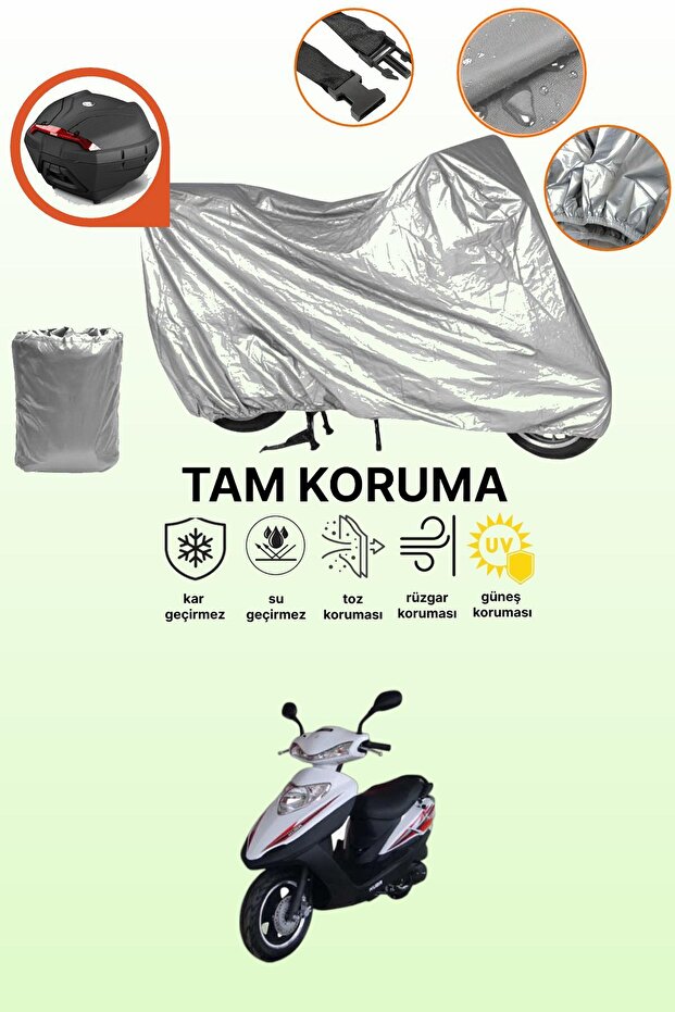 Gray Rear Bag Compatible with Kuba Hasat 100 Compatible Motorcycle Tarpaulin, Protective Cover
