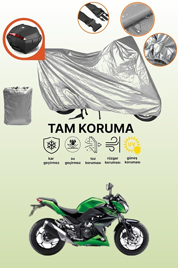 Gray Rear Bag Compatible Kawasaki Z 300 Compatible Motorcycle Tarpaulin, Protective Cover