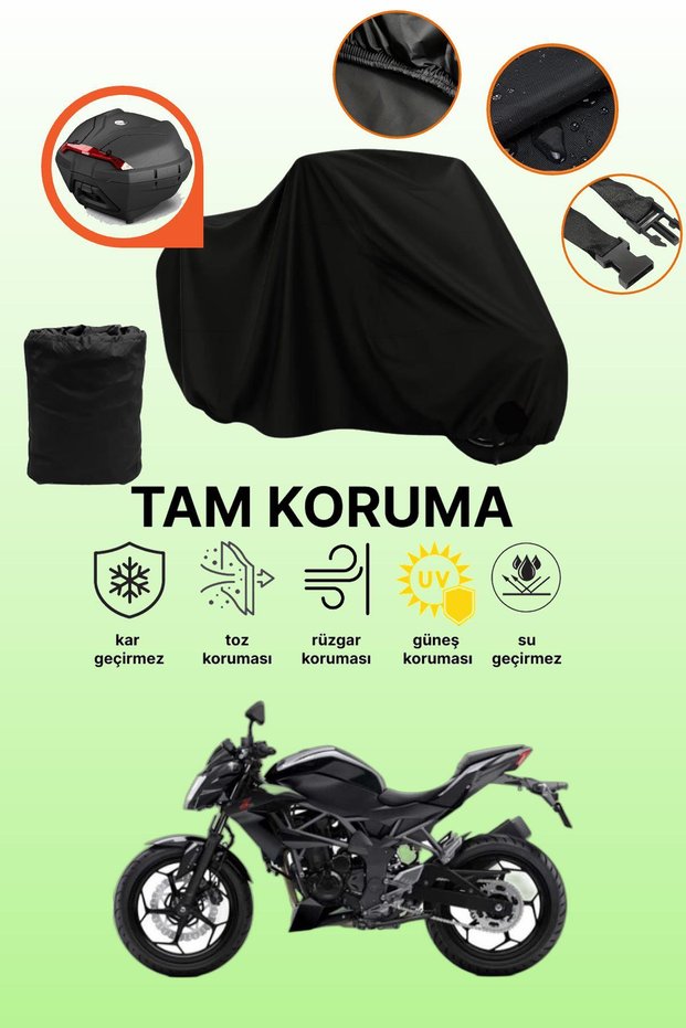 Black Rear Bag Compatible Kawasaki Z 250Sl Compatible Motorcycle Tarpaulin, Protective Cover