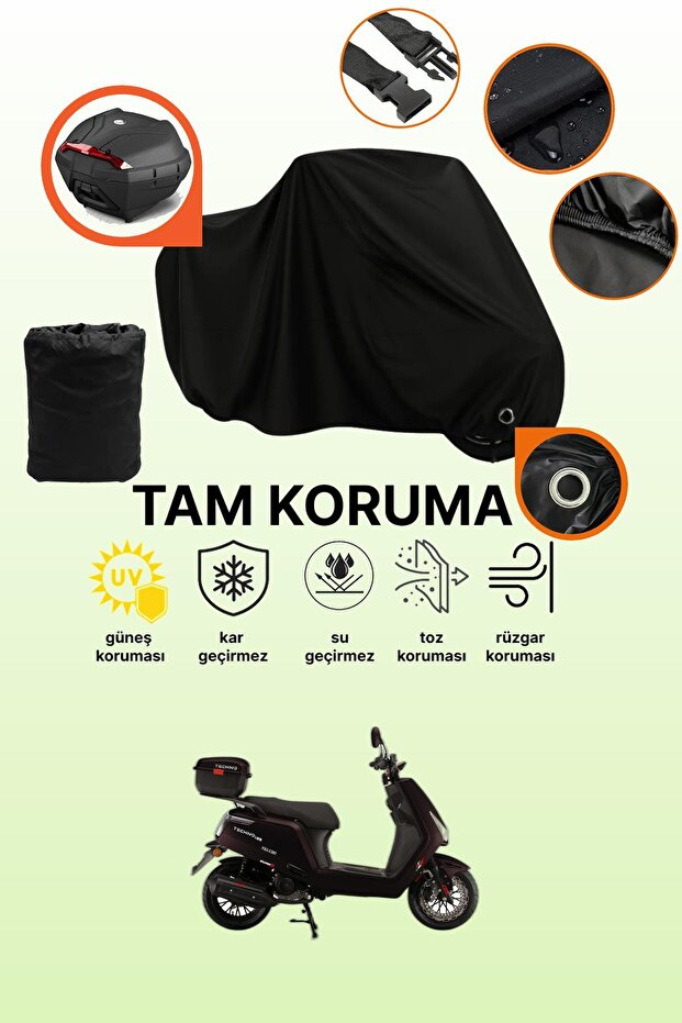 Black Lock and Tail Bag Compatible Falcon Techno 50 Efi Compatible Motorcycle Tarpaulin, Protective Cover