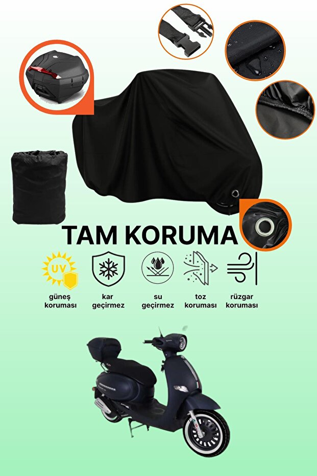 Black Lock and Tail Bag Compatible Arora Cappucino 125 Compatible Motorcycle Tarpaulin, Protective Cover