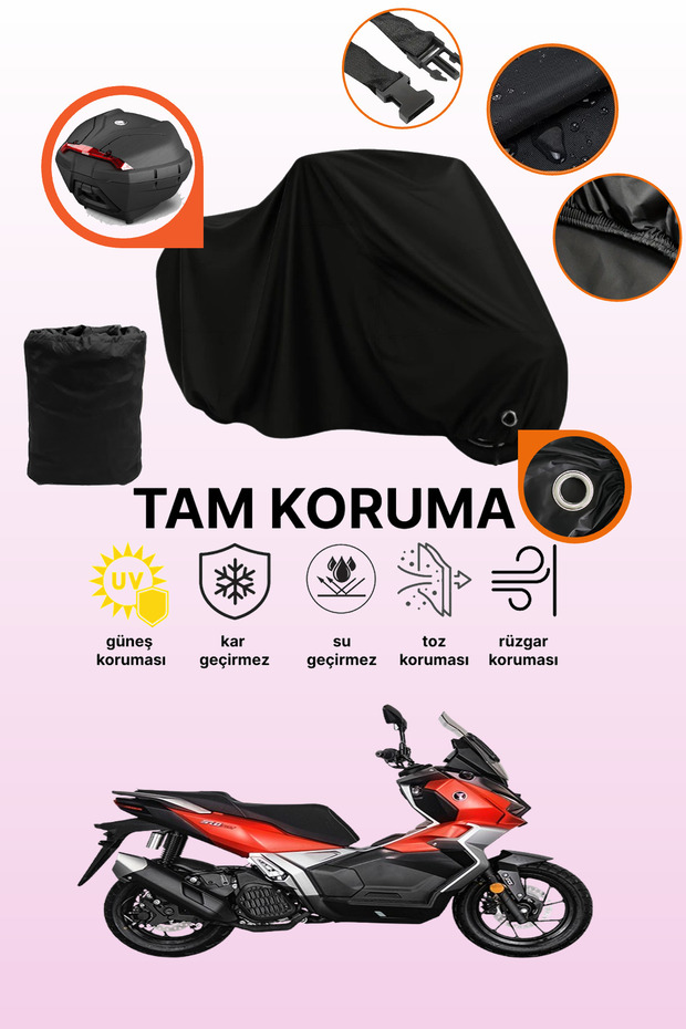 Black Lock and Tail Bag Compatible Voge Sr1 Adv Compatible Motorcycle Tarpaulin, Protective Cover