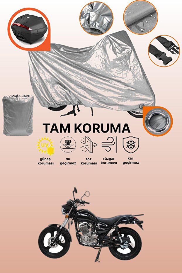 Gray Lock and Tail Bag Compatible Mondial Vulture I-E Compatible Motorcycle Tarpaulin, Protection Cover