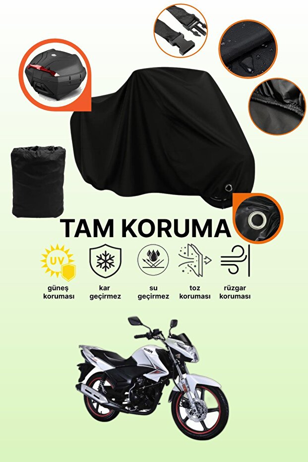Black Lock and Tail Bag Compatible Kuba Pars Compatible Motorcycle Tarpaulin, Protective Cover