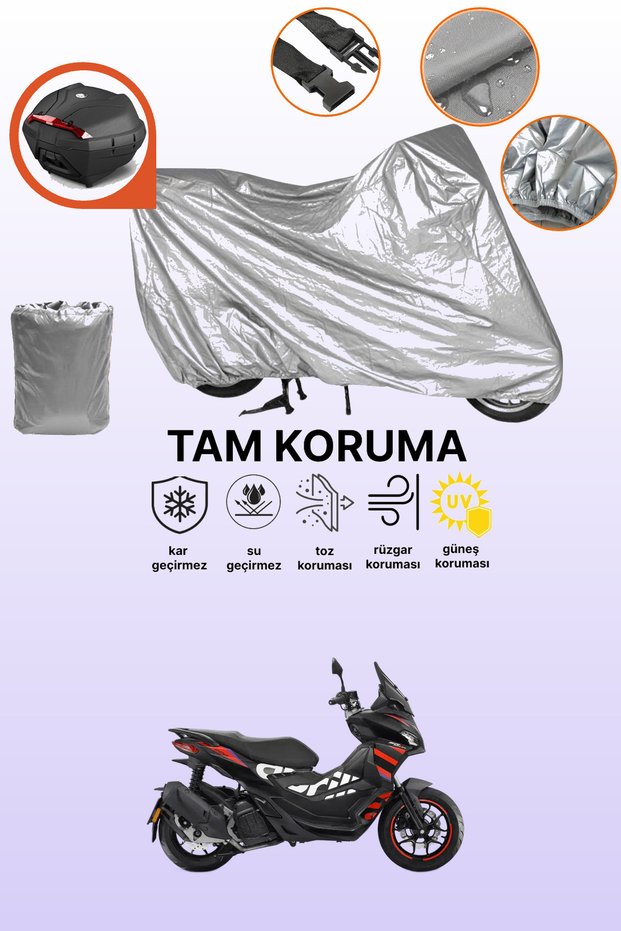 Gray Rear Bag Compatible Aprilia Sr Gt 200 Compatible Motorbike Tarpaulin, Protective Cover