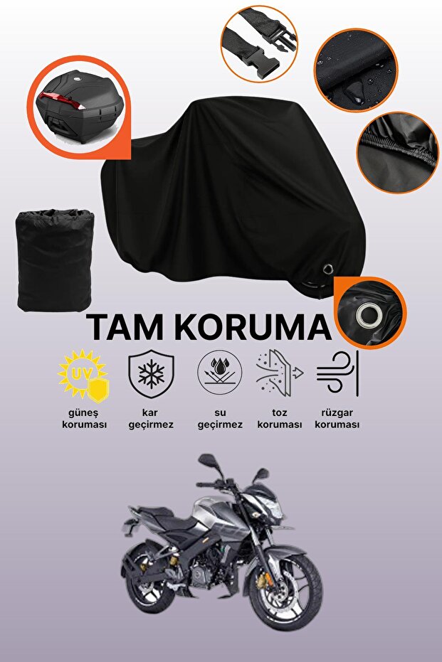 Black Lock and Tail Bag Compatible Bajaj Pulsar Ns 200 Ug Compatible Motorcycle Tarpaulin, Protective Cover