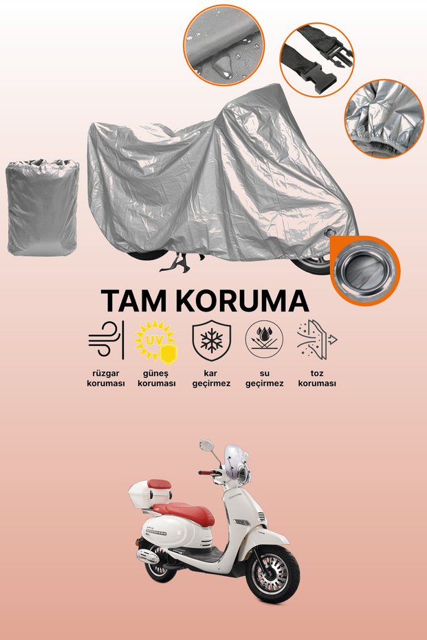 Gray Lock Compatible Kuba Brilliant 125 Pro Compatible Motorcycle Cover, Protective Cover