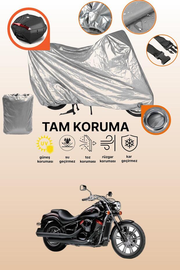 Gray Lock and Tail Bag Compatible Kawasaki Vn 900 Compatible Motorcycle Tarpaulin, Protection Cover