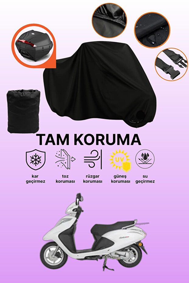 Black Rear Bag Compatible Mondial Speedy 110 Compatible Motorcycle Tarpaulin, Protective Cover