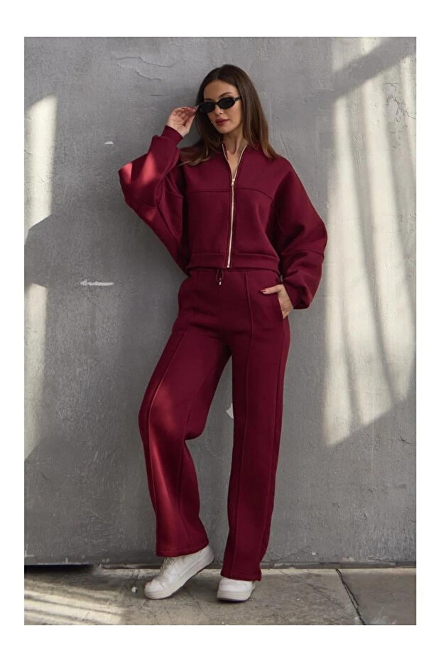 Burgundy Tracksuit Set - 8001
