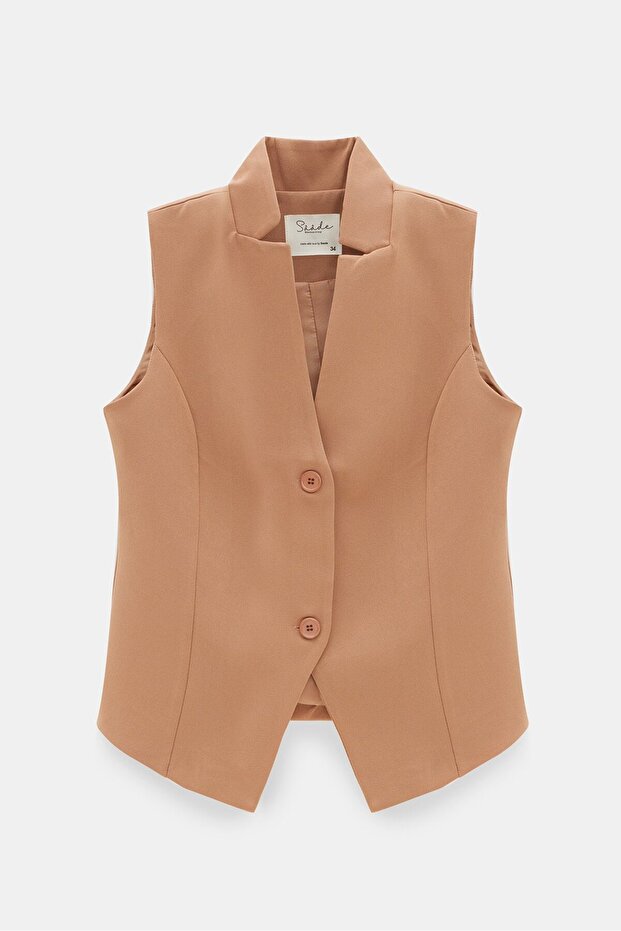 Kamel Kaçık Yaka Kuplu Yelek - 1