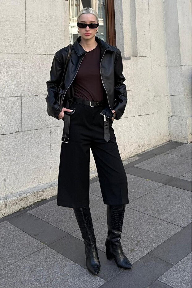 Černé dámské bermudy s vysokým pasem MG2590 - 3