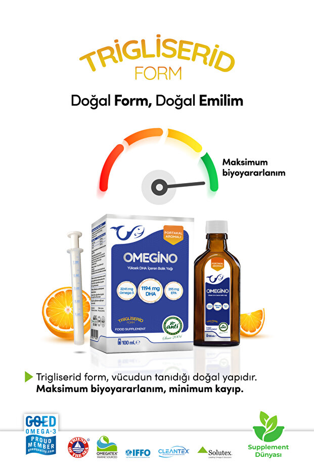 Omegino Yüksek DHA İçeren Balık Yağı (Portakal Aromalı) 100 ml - 4